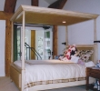 turned posts-upholstered headboard, footboard & canopy-queen size