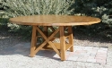 alder-72 inch diameter top-pedestal base with shelves and X stretchers
