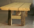 pine-live edge-slab top-log trestle base